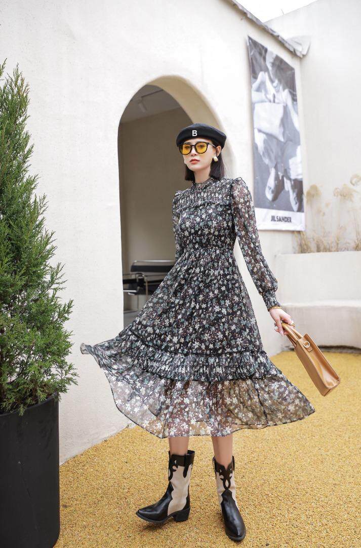 韩版收腰碎花连衣裙，女装连衣裙，漫菲妮