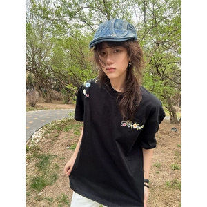 万针全刺绣工艺抖音得物高品质260克重磅纯棉双纱美式高街短袖T恤图片