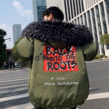 新款棉衣男韩版大毛领羽绒棉服宽松加厚男装冬季外套M175，男装棉衣，电商A157