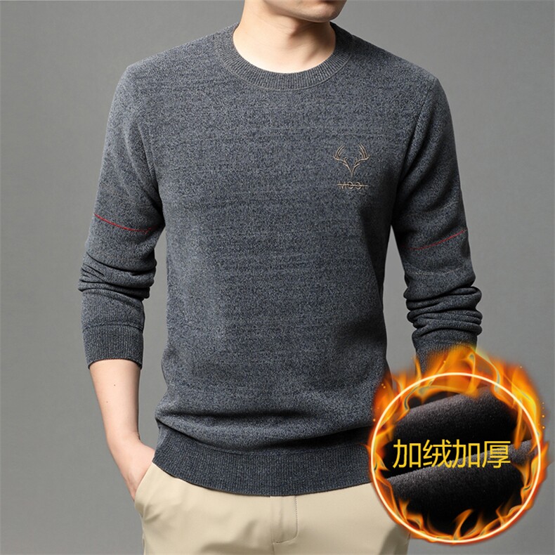 中年男圆领加厚加绒针织衫中年商务新款纯色毛衣男HPNM183-P70,男装针织衫/毛衣,电商B212（原钱塘6029）