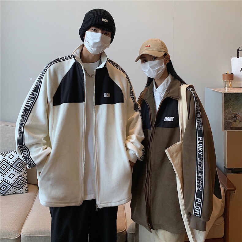 2026春装新款情侣装字母撞色拼接开衫卫衣外套潮D239-P78男类,女装短外套,电商A335-1（原A458）