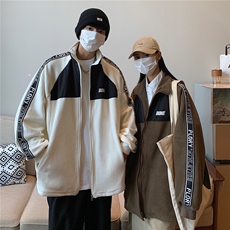 2026春装新款情侣装字母撞色拼接开衫卫衣外套潮D239-P78男类，女装短外套，电商A335-1（原A458）