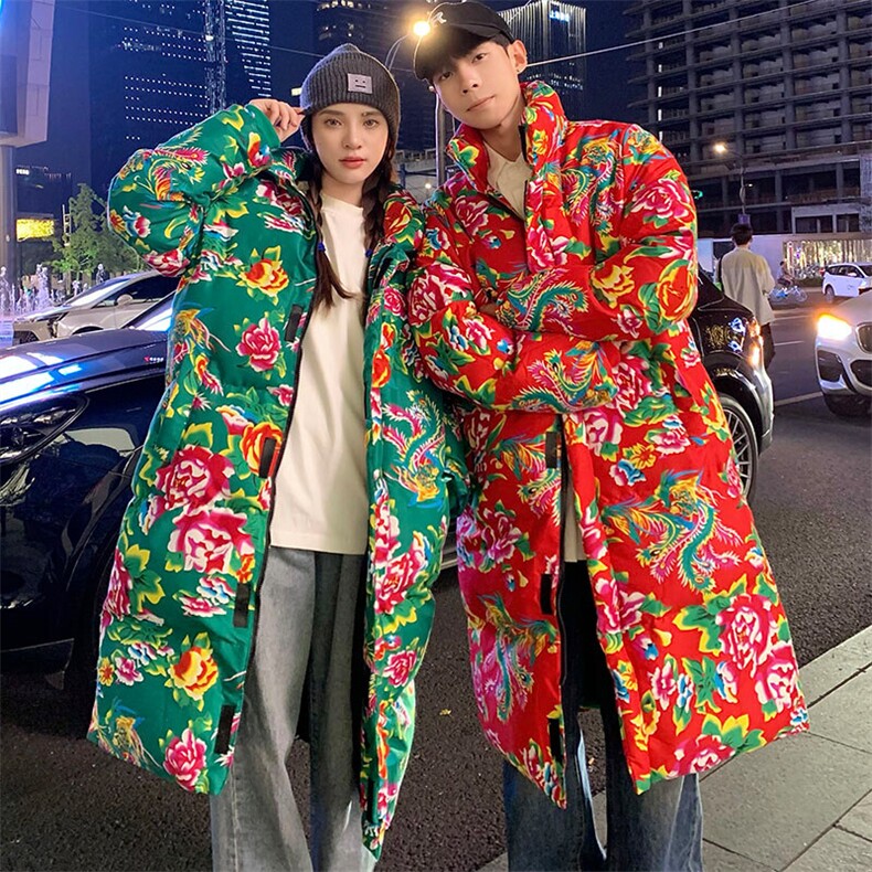 长款棉衣外套东北大花风保暖防寒棉袄情侣装A168-ZSM08-120,男装棉衣,电商A168