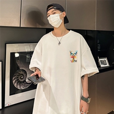 港风24夏款个性百搭小龙印花圆领短袖T恤T61122P25控38，男装T恤，电商A268A