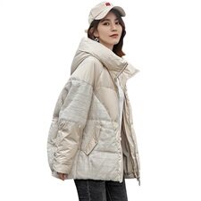 2020冬季新款气质高领连帽短款羽绒服连帽舒适羽绒外套，女装羽绒服，深水步