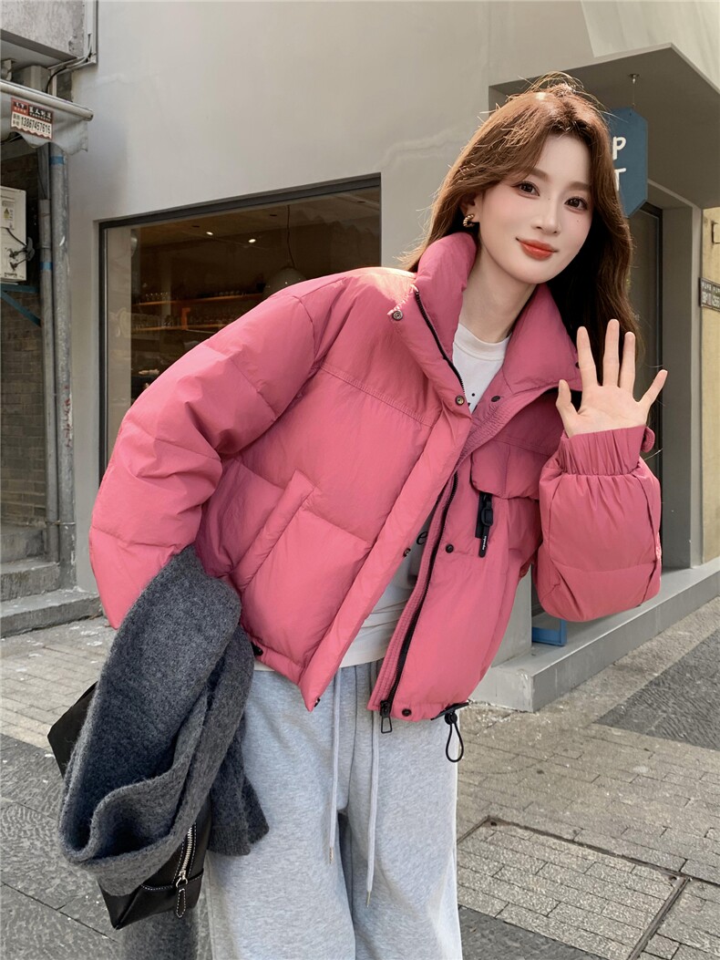 现货新款羽绒服女短款韩版立领简约加厚小个子高级感面包服外套潮,女装羽绒服,韩然一族