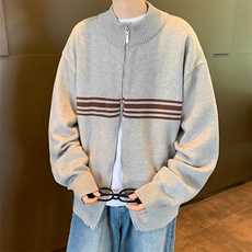韩版条纹针织开衫男小众设计感双开拉链立领百搭长袖毛衣MY281，男装针织衫/毛衣，星座1116A-1（原606A）