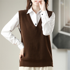 2025年秋季新款元宝针针织V领马甲时尚休闲通勤百搭，女装针织衫/毛衣，阁惠羊绒