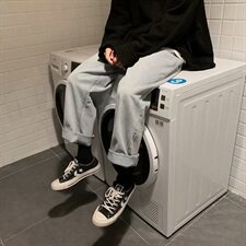 2021春秋季新款浅色直筒牛仔裤纯色学院ins港风中性阔腿长裤927，男装牛仔裤，星座1008