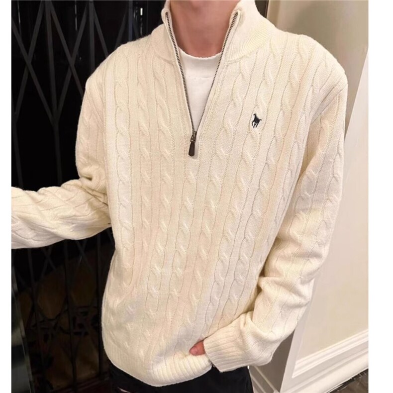 秋冬款半拉链麻花毛线针织上衣男款潮流休闲通勤保暖百搭立领毛衣,男装针织衫/毛衣,星座601-1