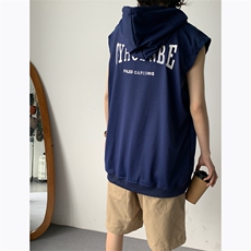 韩版t恤男背心带帽卫衣运动休闲坎肩连帽衫宽松夏季套头无袖马甲，男装卫衣，星座410-7