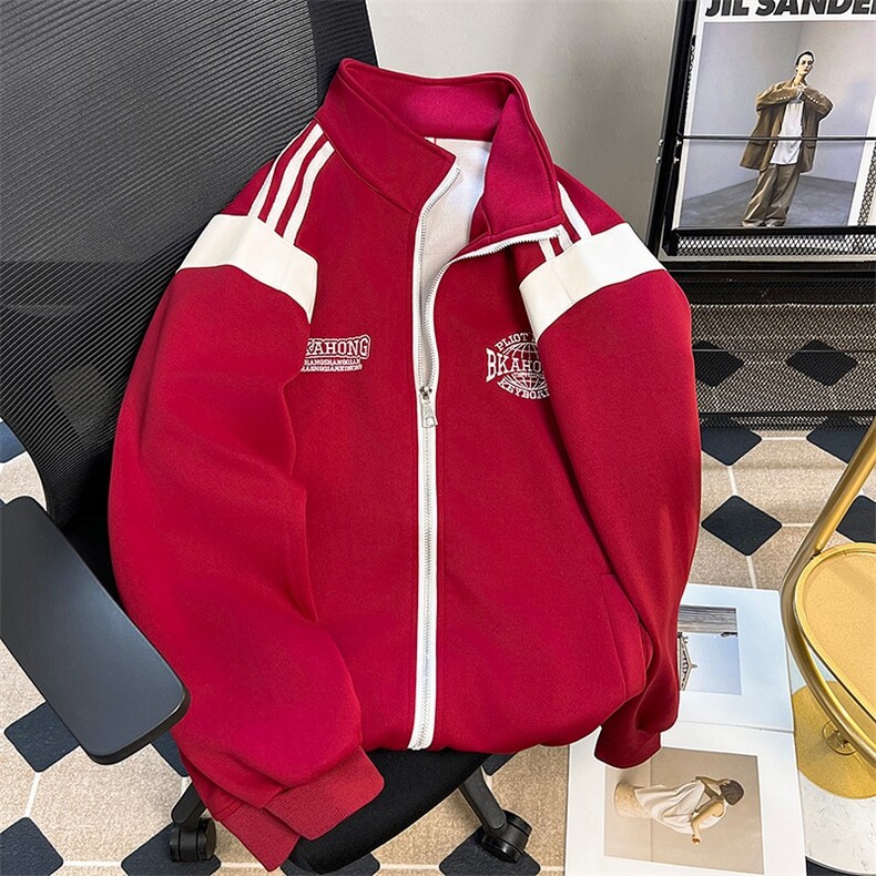 BAOER美式复古棒球服外套男女春秋学院风垫肩vintage情侣正肩夹克,男装夹克,星座1013