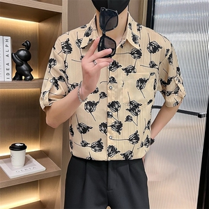 CS538-P45 2025夏季时尚男士短袖衬衣百搭痞帅青年衬衫图片