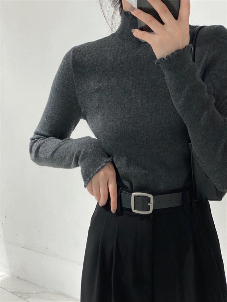 小木耳边羊毛半高领领打底衫，其它，驿谷