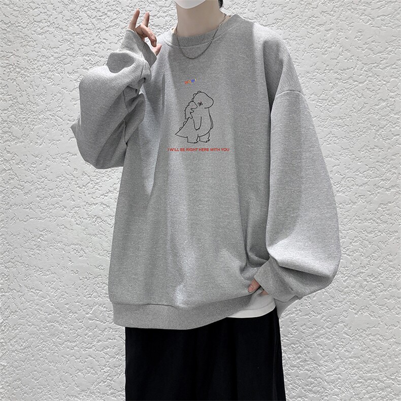 华夫格卫衣圆领卫衣男大码长袖t恤男外套HW76140-P30加绒款-P40,男装卫衣,电商A040