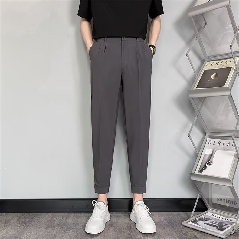 束脚西裤男夏季九分休闲裤韩版痞帅修身小脚哈伦百搭西装裤男 K20图片