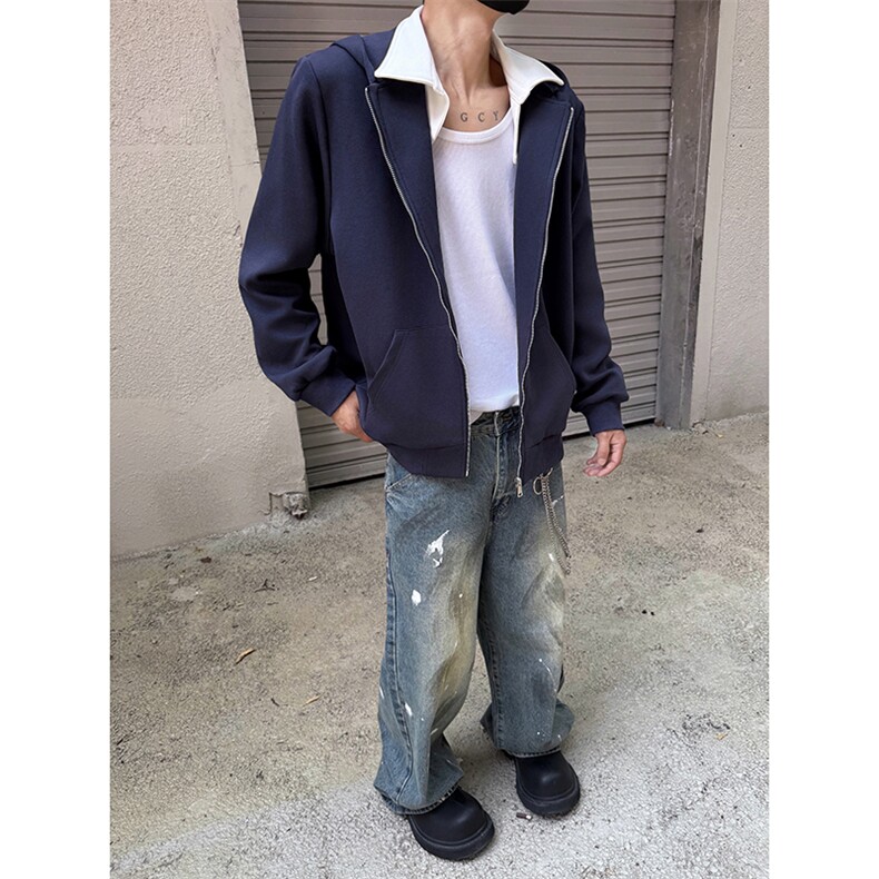 高级感设计撞色慵懒风卫衣街头潮流复古时髦上衣HY808TP55控95,男装卫衣,电商A102B