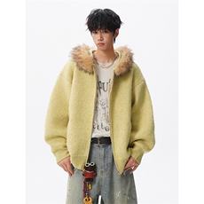 可拆卸毛领毛衣男慵懒风加厚保暖连帽针织衫外套MY1245-P88，男装针织衫/毛衣，电商D206-1
