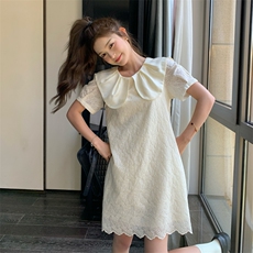 温柔风娃娃领夏季新款蕾丝刺绣甜美减龄连衣裙女182A8566P115K168，女装连衣裙，浙宝182A