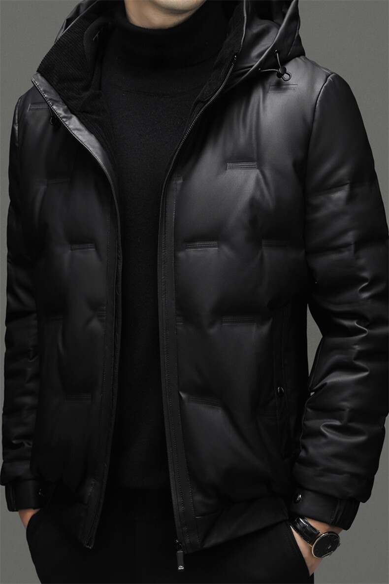 加大码冬季男士白鸭绒皮羽绒服品质休闲连帽加绒保暖商务简约男装,男装羽绒服,钱塘6003（原4033）