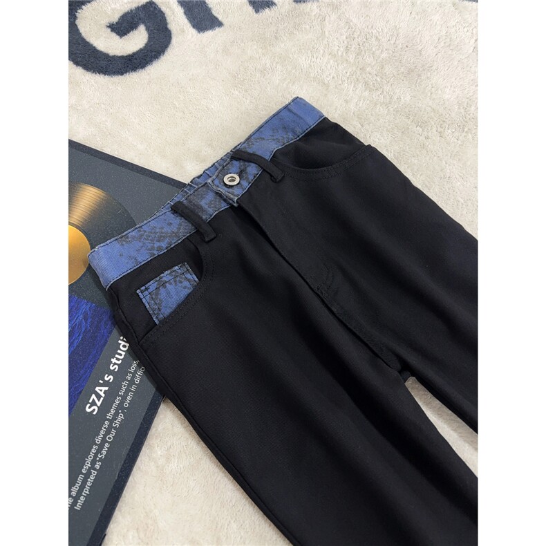 B221美式高街宽松拼接牛仔裤黑色50%棉50%聚酯LK25520-特P45控78,男装牛仔裤,电商B221