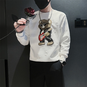 痞帅高级感小熊圆领卫衣外套男社会小伙店主风301C-WY46-P58控78,谢师宴穿搭女微胖图片