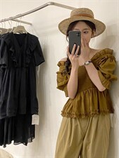 爆单可拉肩泡泡袖小衫，其它，唇蔻