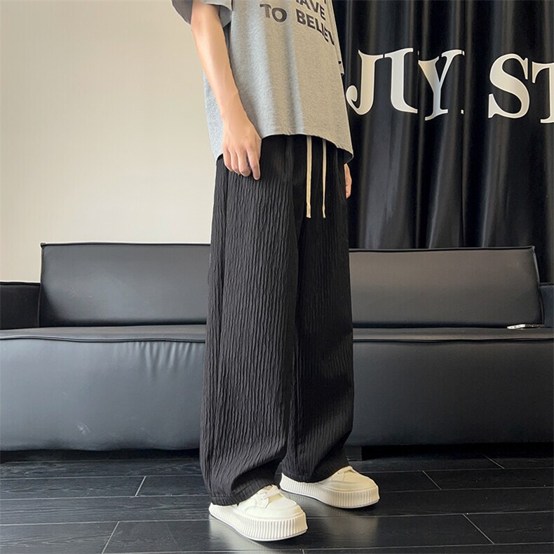 春夏肌理感褶皱休闲直筒长裤K380-P48,男装休闲裤,星座703