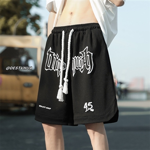 wassup happy字母短裤男士夏季薄款潮流美式情侣中裤运动五分裤子图片