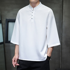 2025新款夏季风纯色立领上衣盘扣休闲T恤宽松潮流男T2505-P45，男装T恤，电商A008