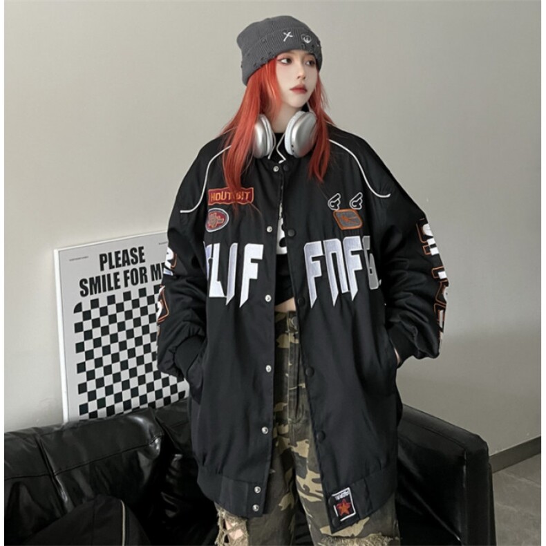秋冬美式复古字母刺绣棒球服外套男女高街ins潮宽松嘻哈赛车夹克,男装夹克,星座506A