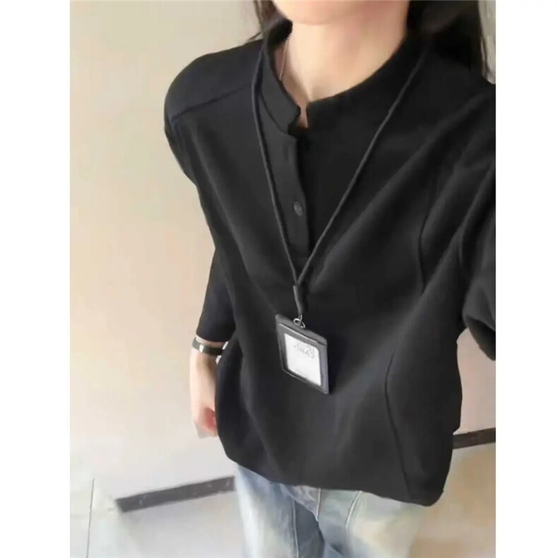 加绒亨利领长袖t恤男秋冬季解构拼接设计感正肩打底衫卫衣WY031,男装T恤,星座516A