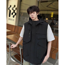 8XL-M四季工装外套街头机能口袋连帽防水无袖马甲坎肩JK1316P78，男装夹克，电商D206-1