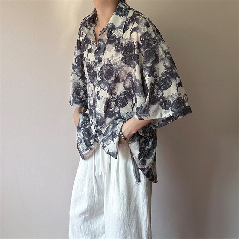 2025现货印花短袖衬衣男潮牌冰丝花衬衫A351-AC25602-p48控89,男装T恤,电商A351