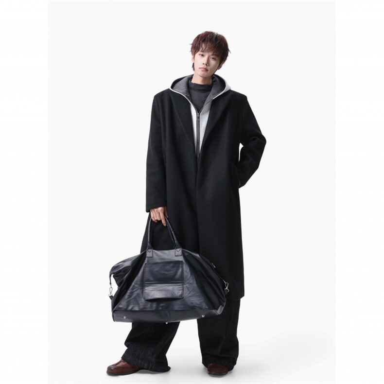 现货~可拆卸假两件卫衣连帽毛呢大衣男垫肩过膝长款风衣Y979-P138，男装风衣，星座1004-3