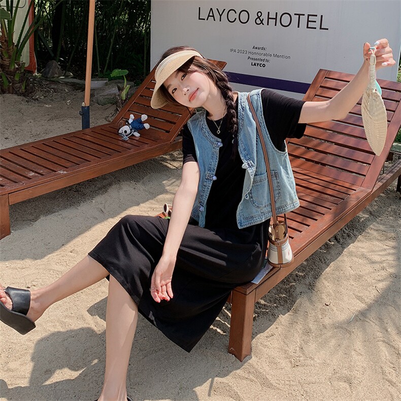 现货－夏季新款新中式牛仔马夹T连衣裙两件套347-P125-K188,女装套装/套裙,浙宝203