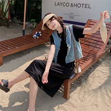 现货－夏季新款新中式牛仔马夹T连衣裙两件套347-P125-K188，女装套装/套裙，浙宝203
