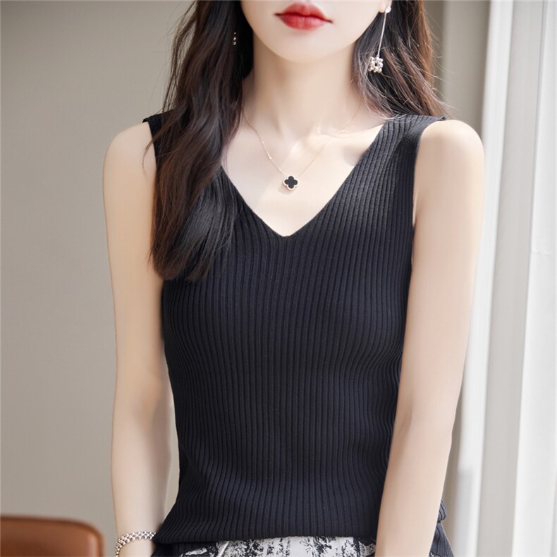 冰丝打底背心女夏外穿修身显瘦小个子遮副乳无袖上衣螺纹内搭吊带,女装背心吊带,暖姿羊绒
