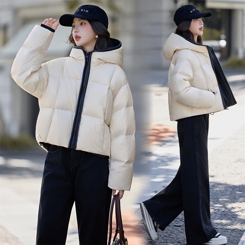 水衣源2783款短款连帽加厚保暖面包服茧形羽绒外套女,女装羽绒服,水衣源