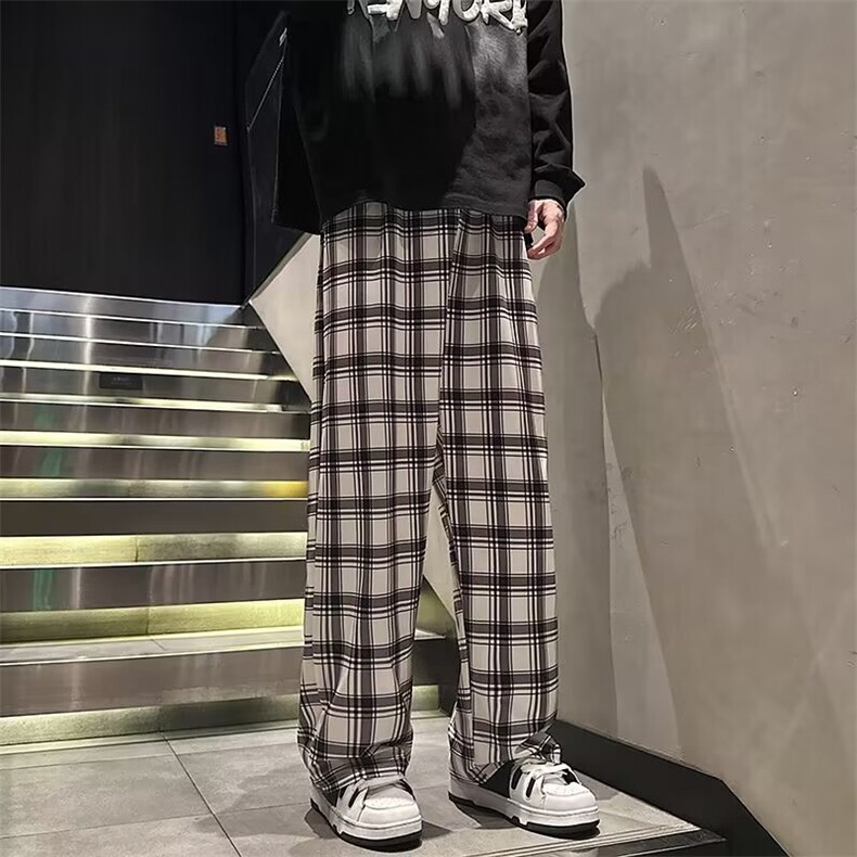 美式复古休闲裤子男女新款格子垂感阔腿长裤AK871-P40,男装休闲裤,星座1109-3