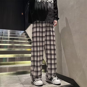 美式复古休闲裤子男女新款格子垂感阔腿长裤AK871-P40,秋冬学院风穿搭图片图片