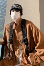 港风咖啡厅麂皮绒长袖翻领衬衫S70P48控68，男装衬衫，电商A247