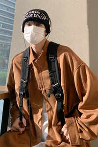 港风 咖啡厅麂皮绒长袖翻领衬衫 S70 P48控68图片
