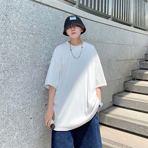 夏季冰丝短袖t恤男港风潮流宽松百搭半袖休闲圆领五分袖T063-P25图片