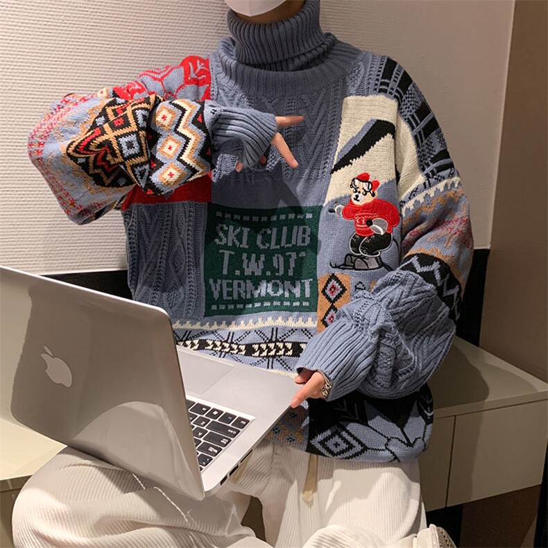 高领毛衣男港风百搭秋冬季情侣针织衫潮流宽松毛线衣M336-P64,男装针织衫/毛衣,星座512-4