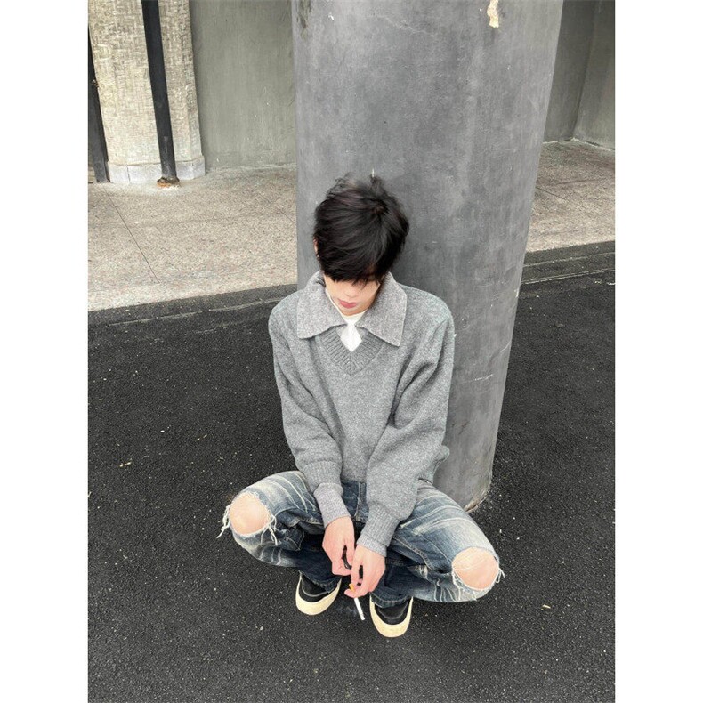 【有货】M017LL-特P60假两件V领毛衣男翻领针织衫外套,男装针织衫/毛衣,星座1007（原301D）
