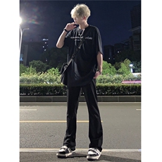 cleanfit裤子纯黑色牛仔裤修身直筒弹力喇叭裤，男装休闲裤，星座310A-4