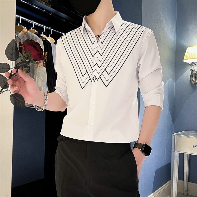 2025夏季新款男士韩版修身七分袖衬衫男痞帅衬衣301A-1/CS408/P55,男装衬衫,星座301A-1
