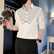 2025夏季新款男士韩版修身七分袖衬衫男痞帅衬衣301A-1/CS408/P55，男装衬衫，星座301A-1