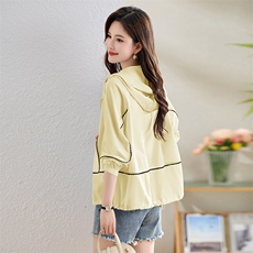 蕾丝花边拼接撞色防晒衣女2025夏新款户外轻薄透气长袖防晒服外套，女装防晒衣，沐七七